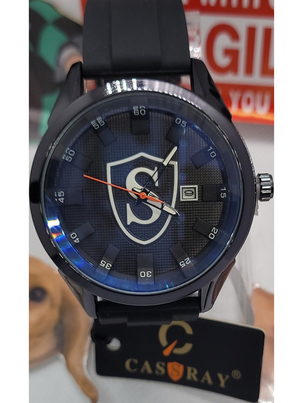 416cassray analog black silicone strap logo dial date indicator men's wristwatch